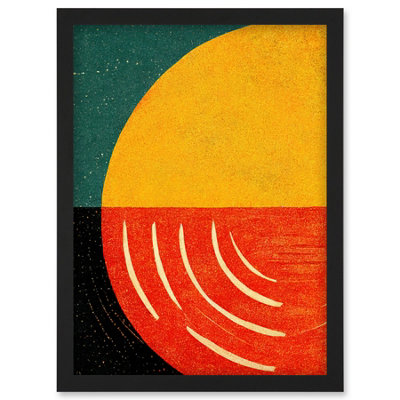 Artery8 Simple Bold Abstract Modern Painting Teal Mustard Coral Black Wall Art PrintA4 Size from B&Q