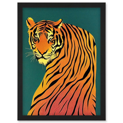 Artery8 Modern Tiger Portrait On Teal Orange Bold Wall Art PrintA4 Size from B&Q