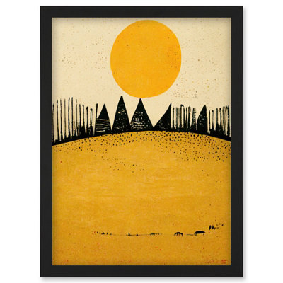 Artery8 Minimalist Tribal Abstract Desert Yellow Painting Wall Art PrintA4 Size from B&Q
