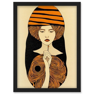 B&Q -  Woman Portrait Retro Mid Century Modern Illustration Art Nouveau Wall Art PrintA4 Size