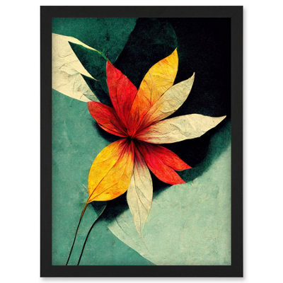 Artery8 Abstract Flowers Teal Red Yellow Wall Art PrintA4 Size from B&Q
