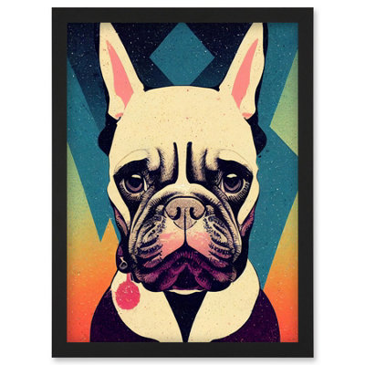 Artery8 French Bulldog Portrait Geometric Pastel Modern Illustration Wall Art PrintA4 Size from B&Q