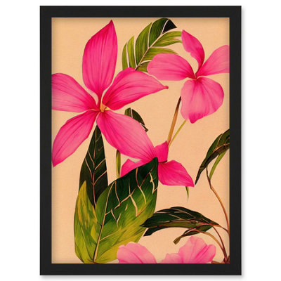 Artery8 Exotic Pink Plumeria Flower Plant Blooms Watercolour Pencil Illustration Wall Art PrintA4 Size from B&Q