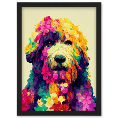 Artery8 Colourful Vibrant Floral Labradoodle Dog Abstract Portrait Wall Art PrintA4 Size from B&Q