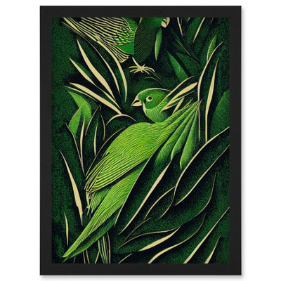 Artery8 Green Modern Vintage Retro Abstract Jungle Tropical Leaves Parrots Illustration Wall Art PrintA4 Size from B&Q