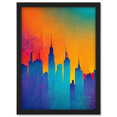 Artery8 Modern Abstract Warm Bright Colourful New York Sunset Skyline Wall Art PrintA4 Size from B&Q