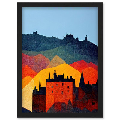 Artery8 Edinburgh In Autumn Scotland Scottish Modern Folk Art Multi Coloured Cityscape Wall Art PrintA4 Size from B&Q