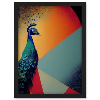 Artery8 Modern Peacock Portrait In Colourful Abstract Vibrant Orange Wall Art PrintA4 Size from B&Q