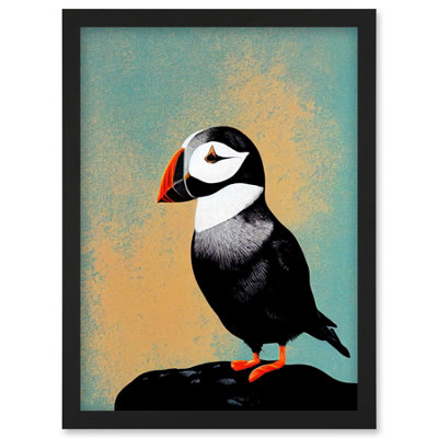 B&Q -  Cute Puffin Bird On Rock Modern Print Illustration Wall Art PrintA4 Size