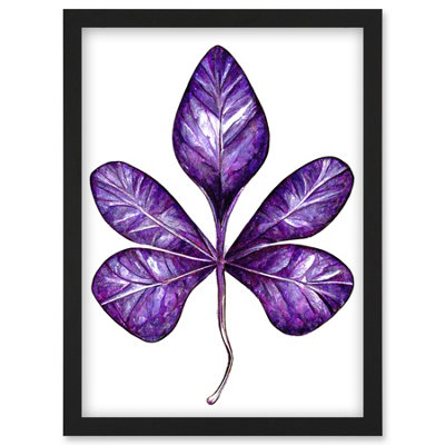 B&Q -  Purple On White Money Tree Leaf Modern Simple Illustration Wall Art PrintA4 Size