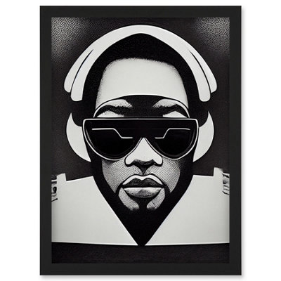 Artery8 Hip Hop Black Artist Music Dj Monochrome Music Musician Wall Art PrintA4 Size from B&Q