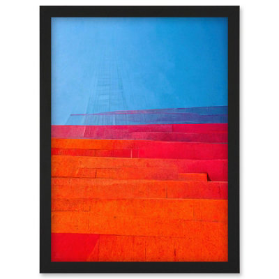 B&Q -  Abstract Minimalist Steps Painting Blue Purple Pink Orange Red Wall Art PrintA4 Size
