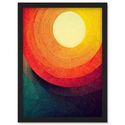 Artery8 Abstract Sunrise Sunset Sunshine Retro Style Yellow Orange Cream Teal Wall Art PrintA4 Size from B&Q