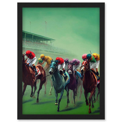 Artery8 Kentucky Derby Horse Racing Jockeys Modern Oil Painting Wall Art PrintA4 Size from B&Q