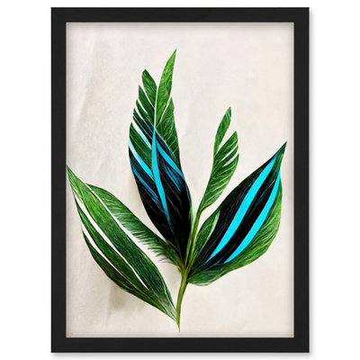 Artery8 Tropical Plant Feathery Leaves Green Turquoise Simple Botanical Illustration Wall Art PrintA4 Size from B&Q