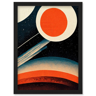 Artery8 Retro Boho Space Starscape Abstract Mid Century Style Navy Teal Orange Cream Wall Art PrintA4 Size from B&Q