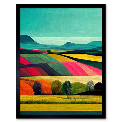 Artery8 Framed Wall Art Colourful Bright Countryside Fields Landscape Painting12X16 Inch from B&Q