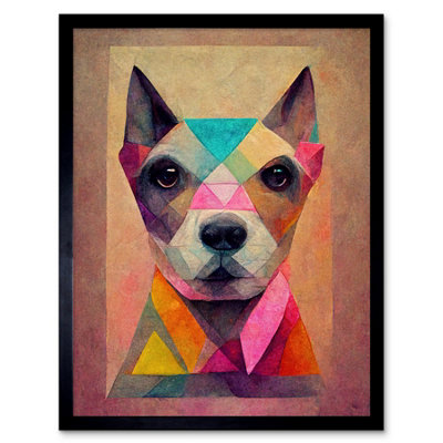 Artery8 Framed Wall Art Geometric Colourful Multicoloured Pastel Dog Painting12X16 Inch from B&Q