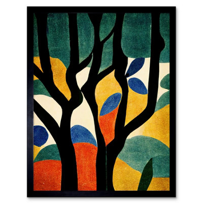 B&Q -  Simple Autumn Trees Orange Minimalist Matisse Style Framed Wall Art Print