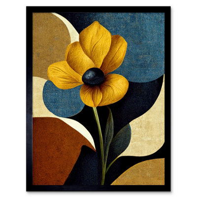 Artery8 Framed Wall Art Blue Mustard Ochre Copper Autumnal Abstract Stem Flowers Painting12X16 Inch from B&Q