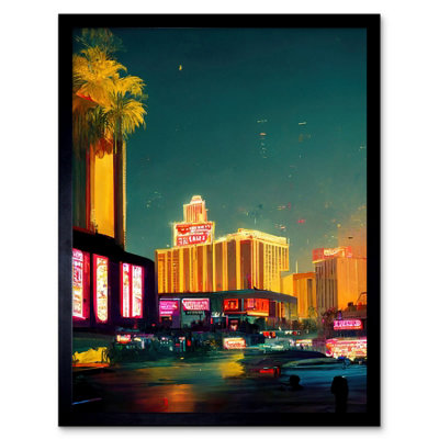 Artery8 Framed Wall Art Las Vegas Strip Cityscape Skyline Street Neon Bright Painting12X16 Inch from B&Q