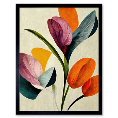 Artery8 Spring Flowers Floral Bouquet Bold Boho Coral Mustard Framed Wall Art Print from B&Q