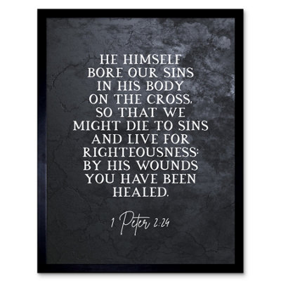Artery8 Framed Wall Art 1 Peter 2:24 He Himself Bore Our Sins Christian Bible Verse Quote Scripture12X16 Inch