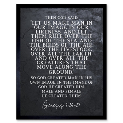 Artery8 Framed Wall Art Genesis 1:26-27 Let Us Make Man In Our Image Christian Bible Verse Quote Scripture12X16 Inch from B&Q
