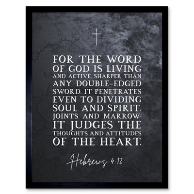 Artery8 Framed Wall Art Hebrews 4:12 The Word Of God Is Living And Active Christian Bible Verse Quote Scripture12X16 Inch
