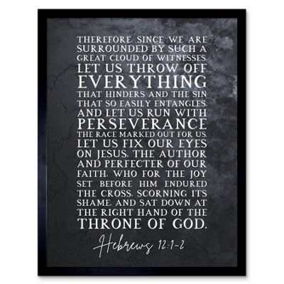 Artery8 Framed Wall Art Hebrews 12:1-2 Let Us Fix Our Eyes On Jesusian Bible Verse Quote Scripture12X16 Inch from B&Q