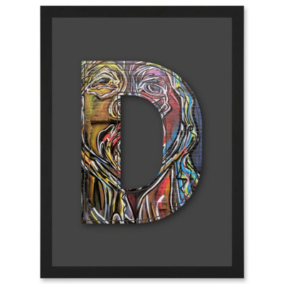 B&Q -  Letter D Multicoloured Face Wall Decorative Graffiti Mural Alphabet Initial Stencil Wall Art PrintA4 Size