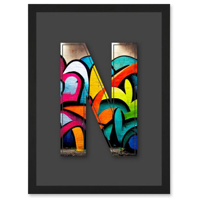 B&Q -  Letter N Tagging Multicoloured Decorative Graffiti Mural Alphabet Initial Stencil Wall Art PrintA4 Size