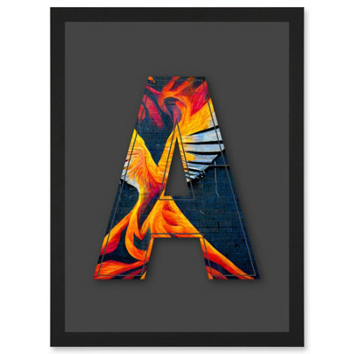 B&Q -  Letter A Phoenix Rising Orange Decorative Graffiti Mural Alphabet Initial Stencil Wall Art PrintA4 Size
