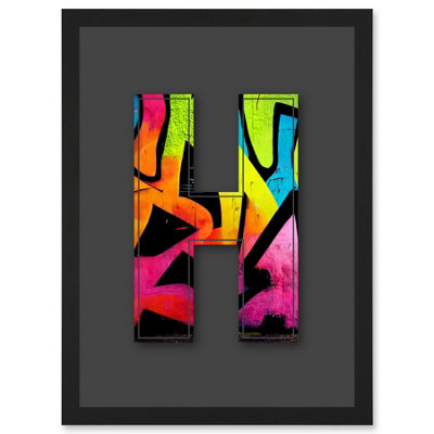 B&Q -  Letter H Neon Tagging Decorative Graffiti Mural Alphabet Initial Stencil Wall Art PrintA4 Size