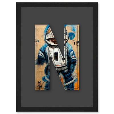 B&Q -  Letter N Space Man Decorative Graffiti Mural Alphabet Initial Stencil Wall Art PrintA4 Size