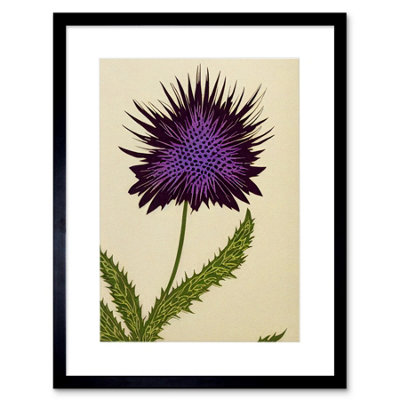 Artery8 Wall Art Print Stylized Modern Purple Scottish Thistle Flower Artwork Framed 9X7 Inch from B&Q