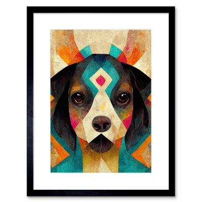 Artery8 Wall Art Print Quirky Boho Abstract Modern Shaman Guru Dog Artwork Framed 9X7 Inch from B&Q