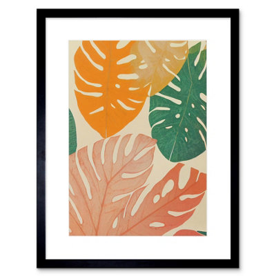 Artery8 Wall Art Print Pastel Monstera Leaves Botanical Artwork Framed 9X7 Inch from B&Q