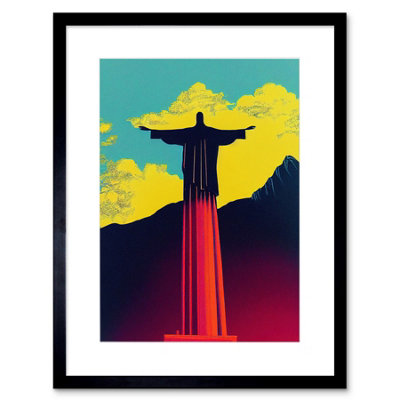 Artery8 Wall Art Print Jesus The Redeemer Rio Brazil Pop Artwork Framed 9X7 Inch from B&Q