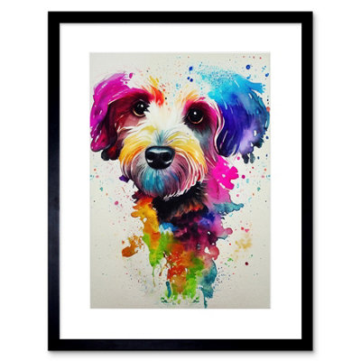 Artery8 Wall Art Print Ink Splatter Cockapoo Dog Watercolour Painting Artwork Framed 9X7 Inch from B&Q