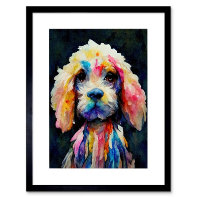 Artery8 Wall Art Print Bright Abstract Colourful Dog Spaniel Cavapoo Cockapoo Artwork Framed 9X7 Inch from B&Q