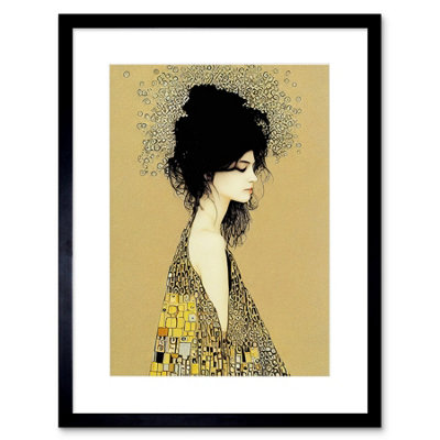 Artery8 Wall Art Print Klimt Style Woman In Multi Coloured Shawl Painting Artwork Framed 9X7 Inch from B&Q