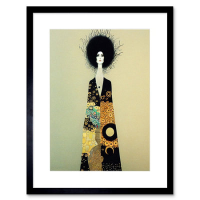 Artery8 Wall Art Print Portrait Of Beautiful Woman Gustav Klimt Style Dress Artwork Framed 9X7 Inch from B&Q
