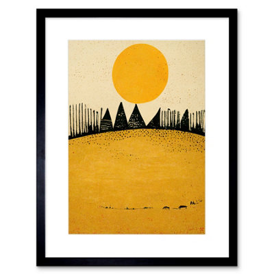 Artery8 Wall Art Print Minimalist Tribal Abstract Desert Yellow Painting Artwork Framed 9X7 Inch from B&Q