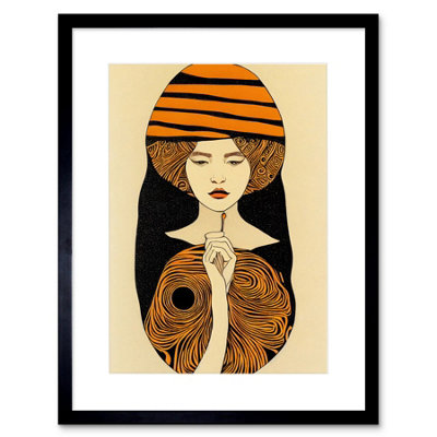 B&Q -  Wall Art Print Woman Portrait Retro Mid Century Modern Art Nouveau Artwork Framed 9X7 Inch