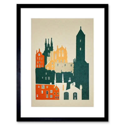 Artery8 Wall Art Print Edinburgh Old Town Retro Street Artwork Framed 9X7 Inch from B&Q