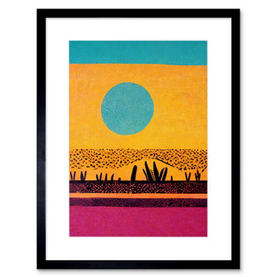 Artery8 Wall Art Print Desert Roadside Oasis Modern Pop Art Surreal Landscape Artwork Framed 9X7 Inch from B&Q
