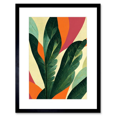 Artery8 Wall Art Print Abstract Boho Colour Exotic Tropical Leaves Botanical Artwork Framed 9X7 Inch from B&Q