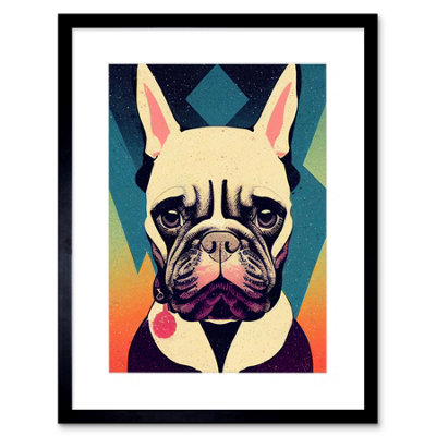 Artery8 Wall Art Print French Bulldog Portrait Geometric Pastel Modern Artwork Framed 9X7 Inch from B&Q