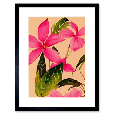 Artery8 Wall Art Print Exotic Pink Plumeria Flower Plant Blooms Watercolour Pencil Artwork Framed 9X7 Inch from B&Q